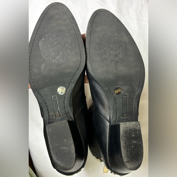 Vince Camuto Black Leather Bootie with gold zipper and studs Size 8 1/2 - Picture 2 of 10